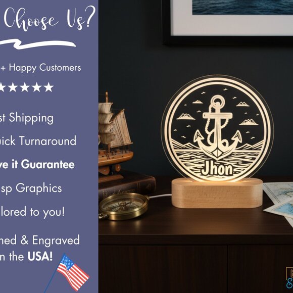 Nautical Anchor Custom Name Light | Personalized LED Decor | Kids Gift - Picture 4 of 8